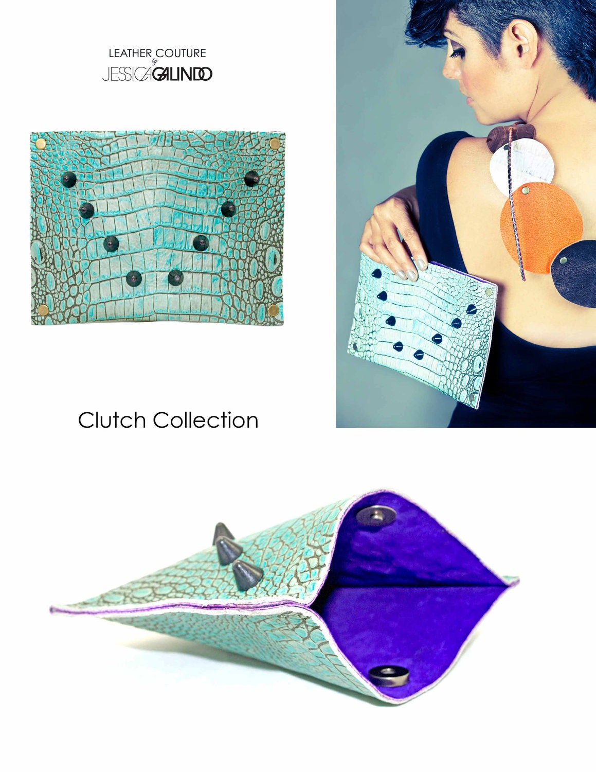 Crocodile Embossed Turquoise Leather Petite Clutch