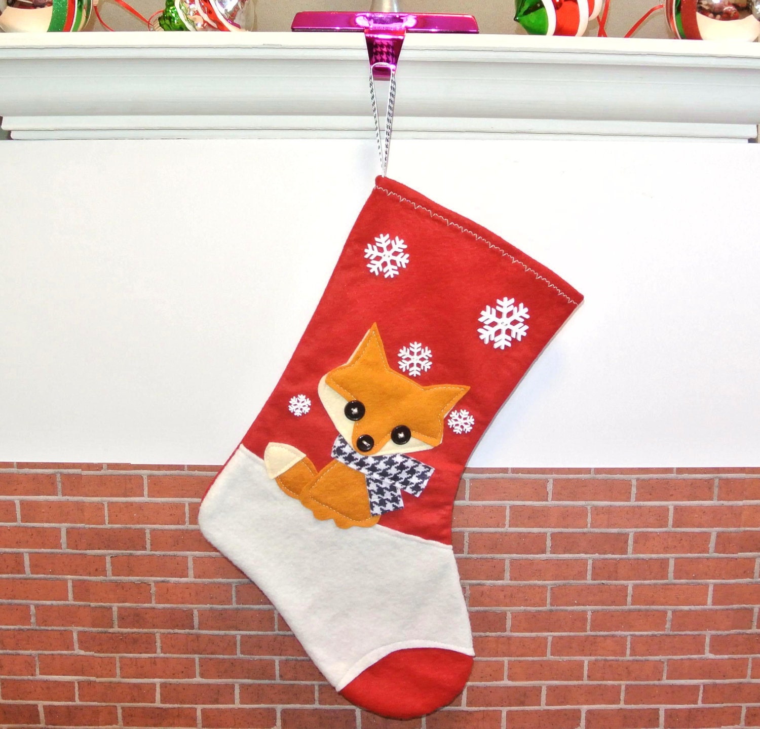 Fox Christmas Stocking in Red by Allenbrite Studio