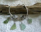 Sea glass charm bracelet in aqua. Sea glass beach glass jewelry.