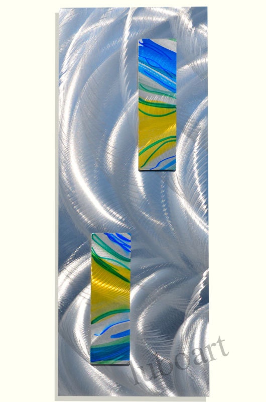 Modern Metal wall art "Silver Lining" 8inches abstract yellow sculpture