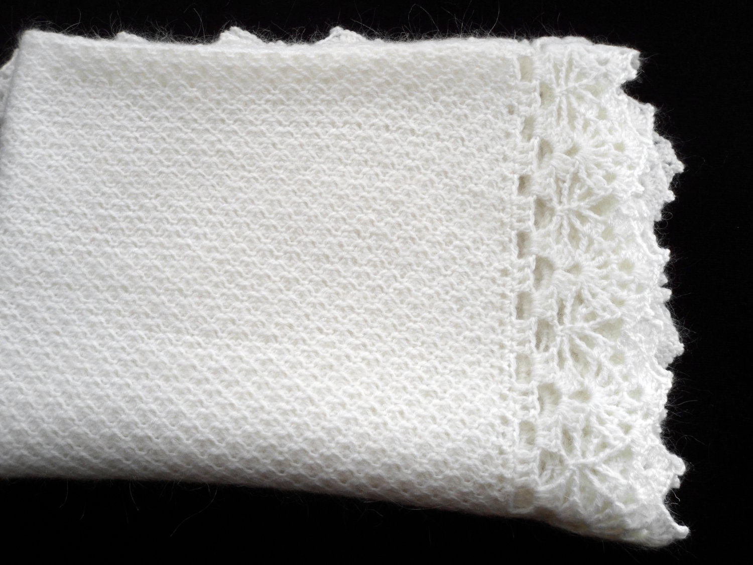 Knitted Baby Blanket - White Mohair