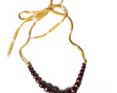 Color Pop Necklace in Dark Chocolate & Mustard Stripe . Non-toxic Beads with a Jersey Tie . Fashionable and baby-friendly