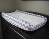 Changing Pad Cover with Minky Center - Grey Chevron