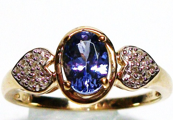 Tanzanite and Diamond accent ring set in yellow gold engagement ring s 8 gifts for her "Electric Blue"