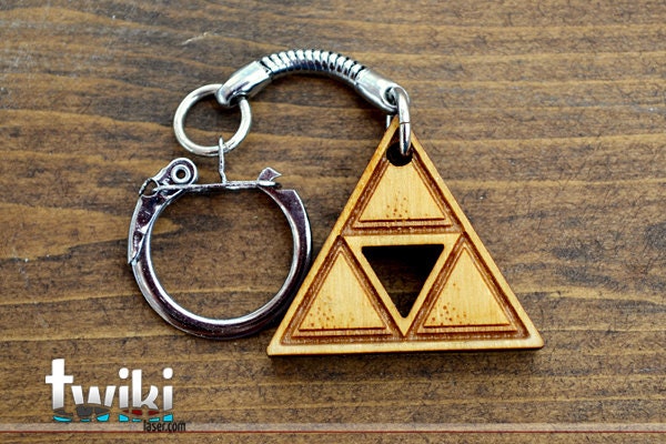 Laser cut and engraved Zelda Triforce wood keyring