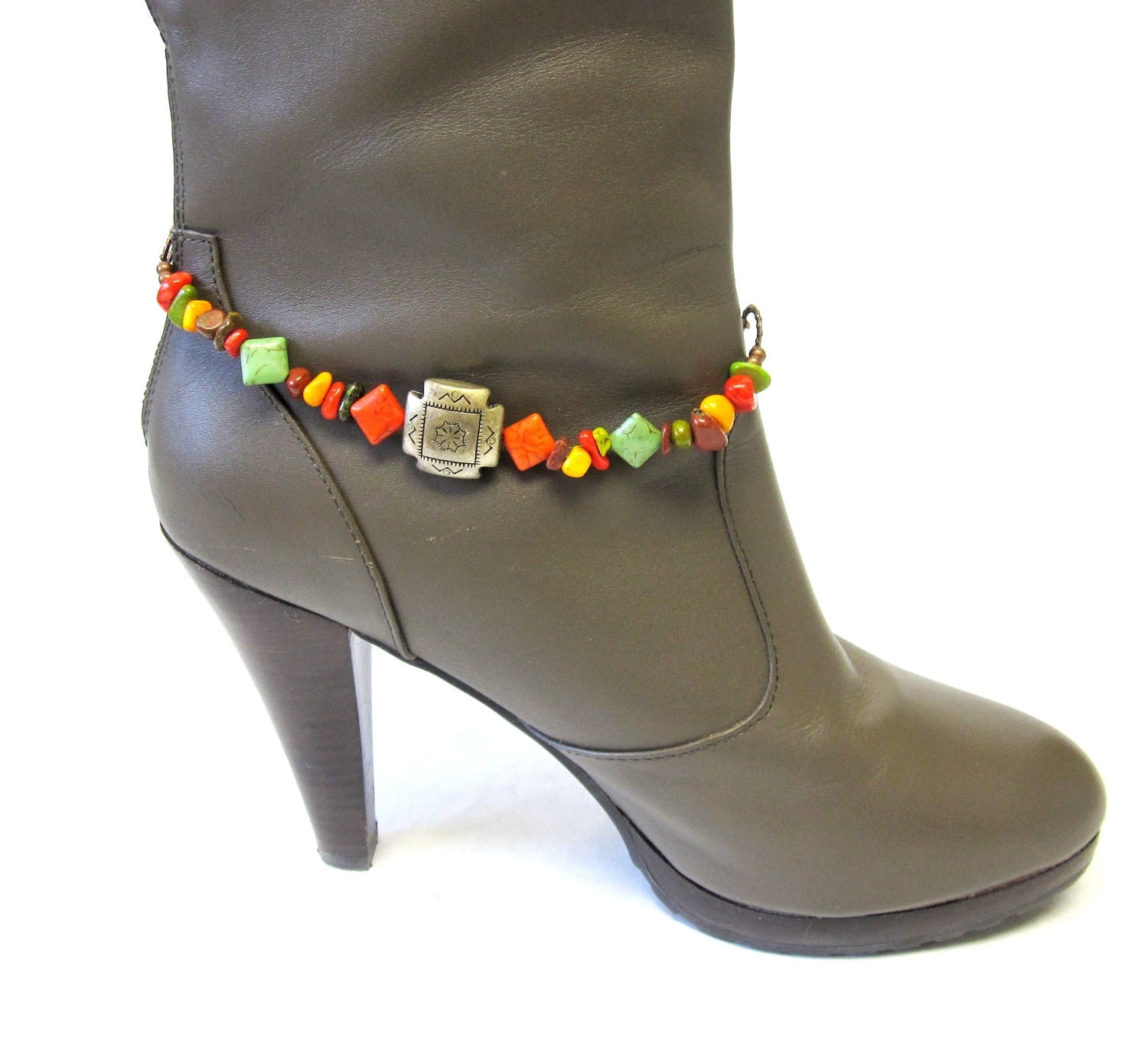 Boot Bracelets on Copper Bracelet Boot Bling Chunky Stone Concho Green Orange Brown