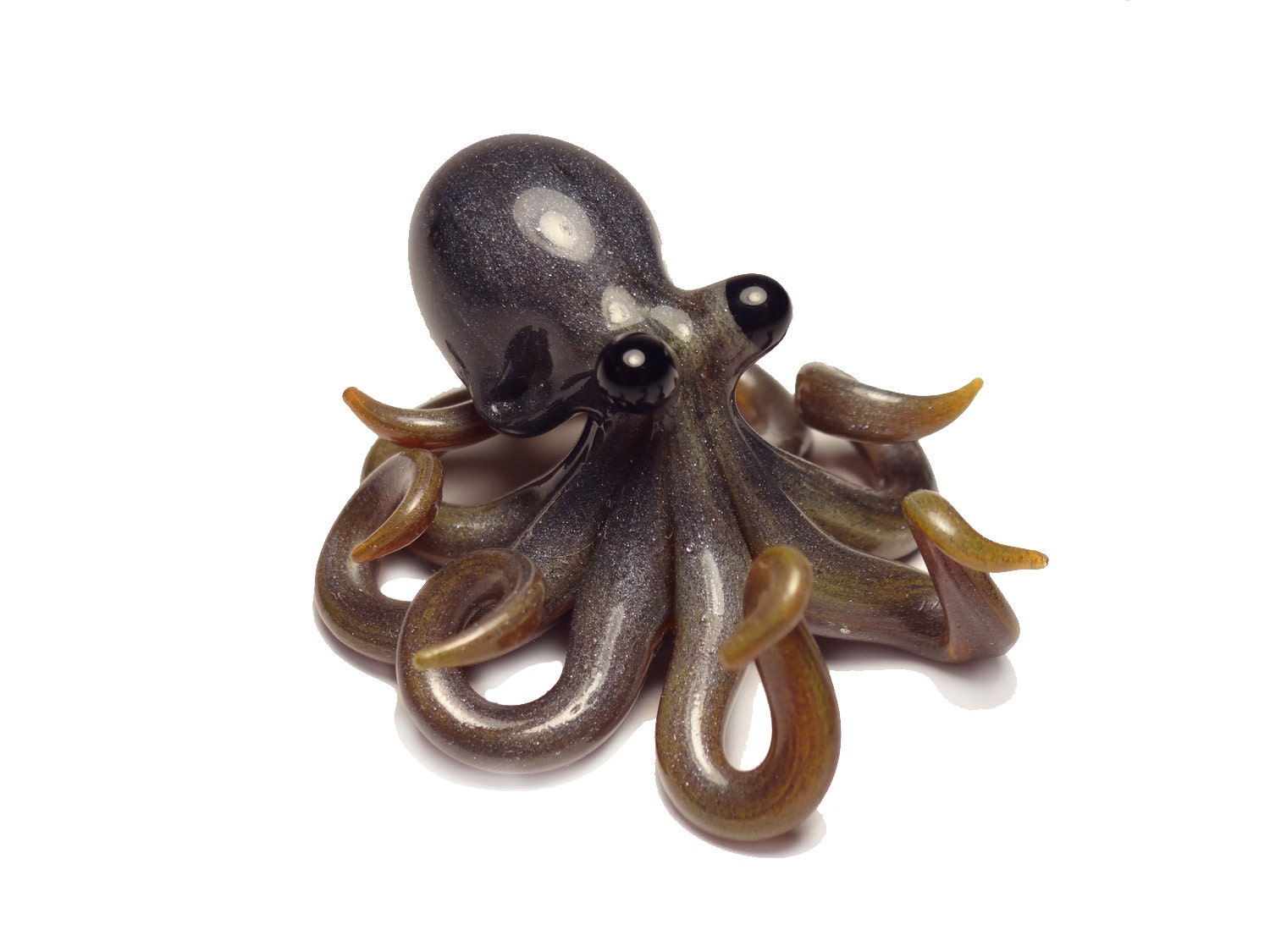 Charcoal Shimmer Small Glass Octopus Pendant