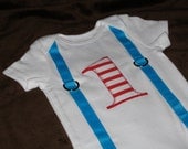 First Birthday Onesie Cat in the Hat inspired Baby Boy "1" Red and White Striped Light Blue Teal Dr. Seuss inspired