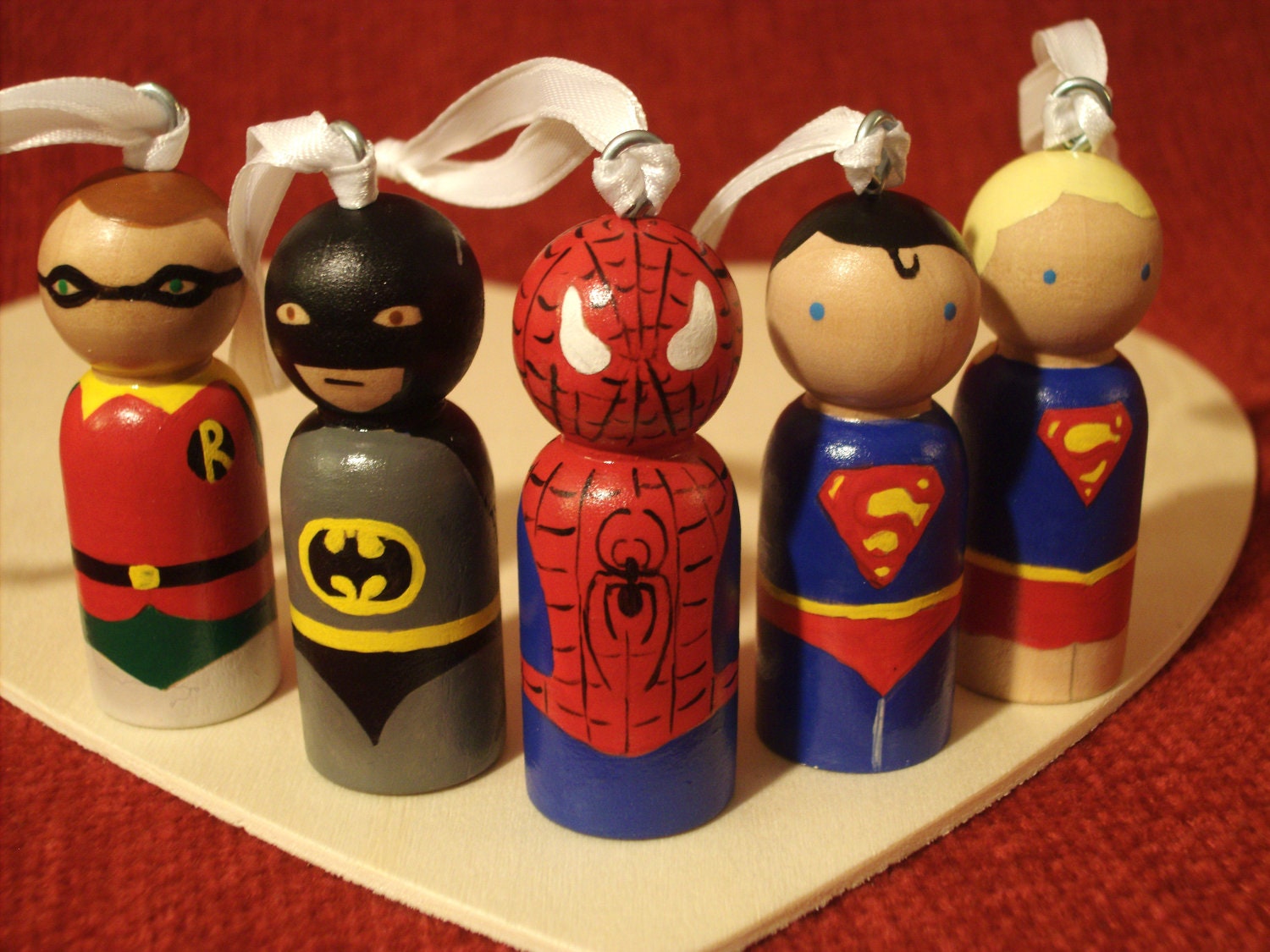 Custom Christmas Super Hero Ornament with Loops and Ribbon  Choose One - IttyBittyWoodShoppe
