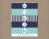Custom Printable Preppy Whale Birthday Party Water Bottle Labels