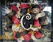 Maroon and Cream Leopard Wreath with letter of choice