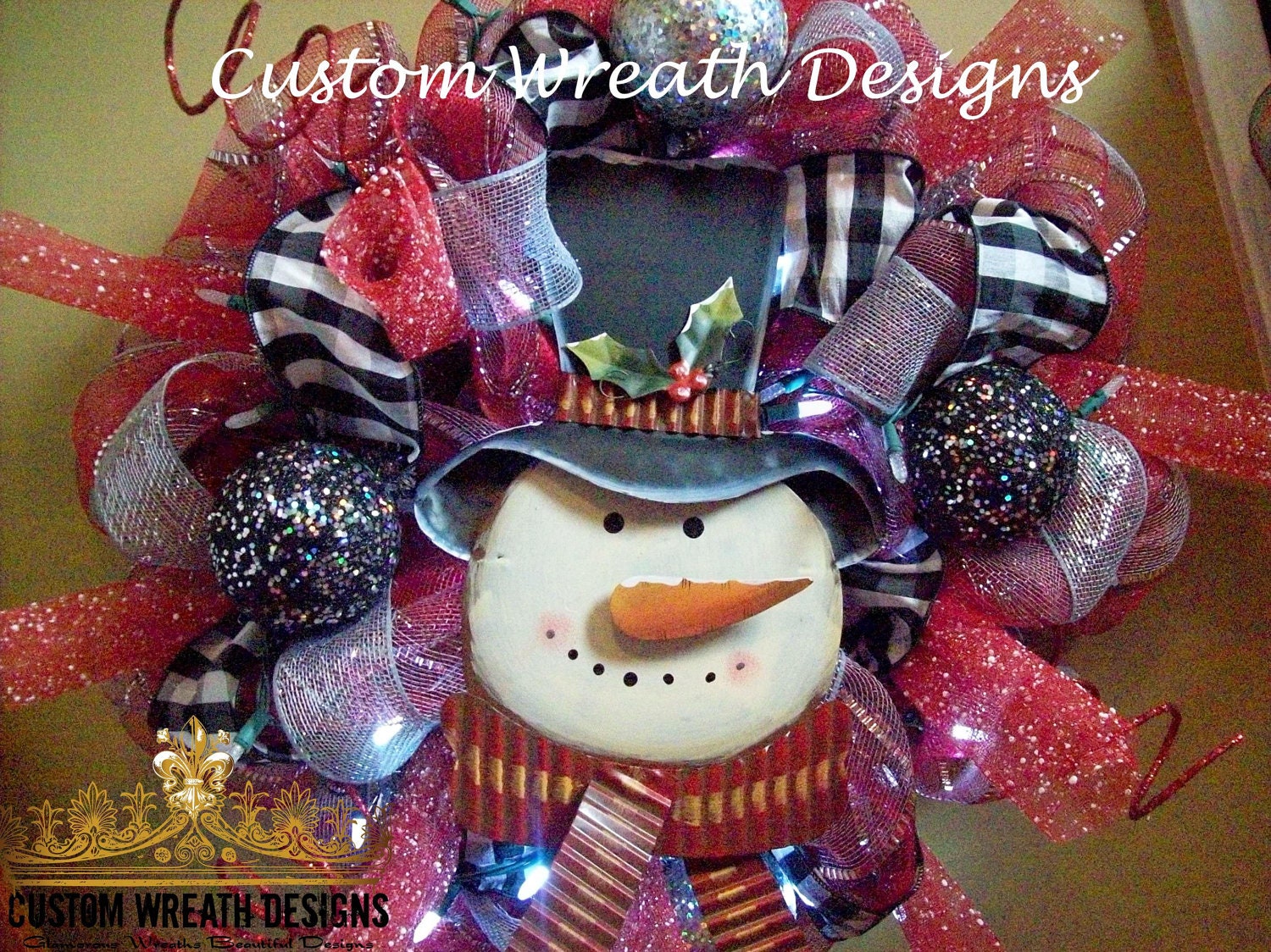 Snowman Wreath with LED Lights