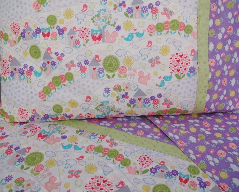 Toddler girl bedding Rainy Day and Flowers print crib sheet set 3 pc nursery bedding girl nursery infant bedding