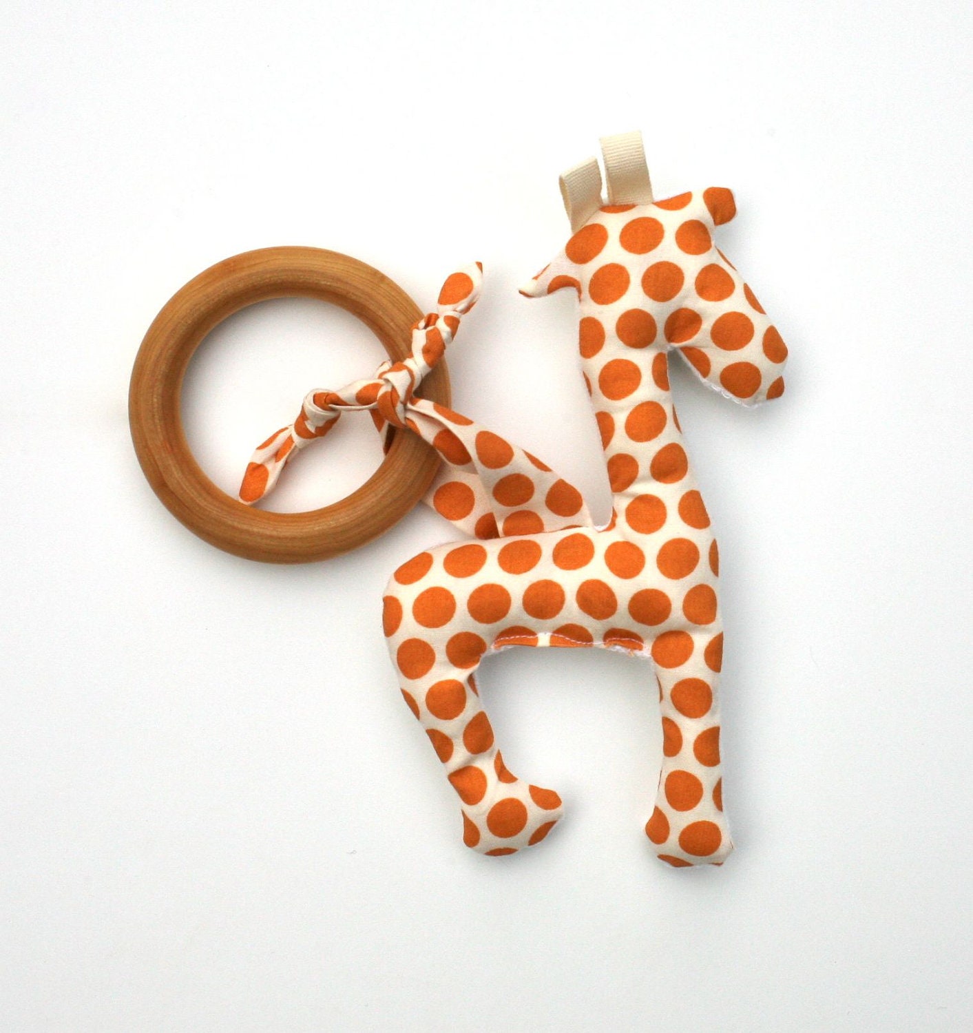 Giraffe Organic Wood TEETHING ring with Organic Cotton Clutch Toy - Eco Friendly Teether All Natural baby toy- Baby Toy Gift for baby