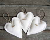 Burlap Heart Ornaments (Set of Three)