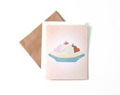 Retro Banana Split Ice Cream Card - Celebration, Congratulations, or Birthday Illustrated Note Card