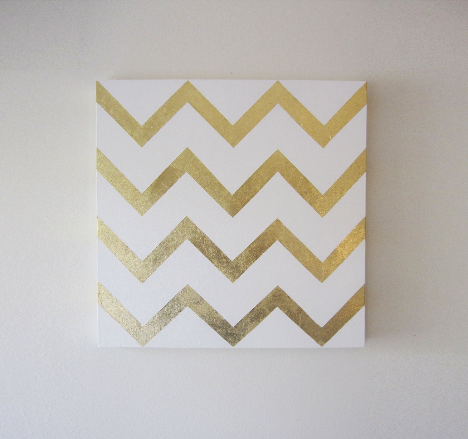 Gold and White Chevron Painting