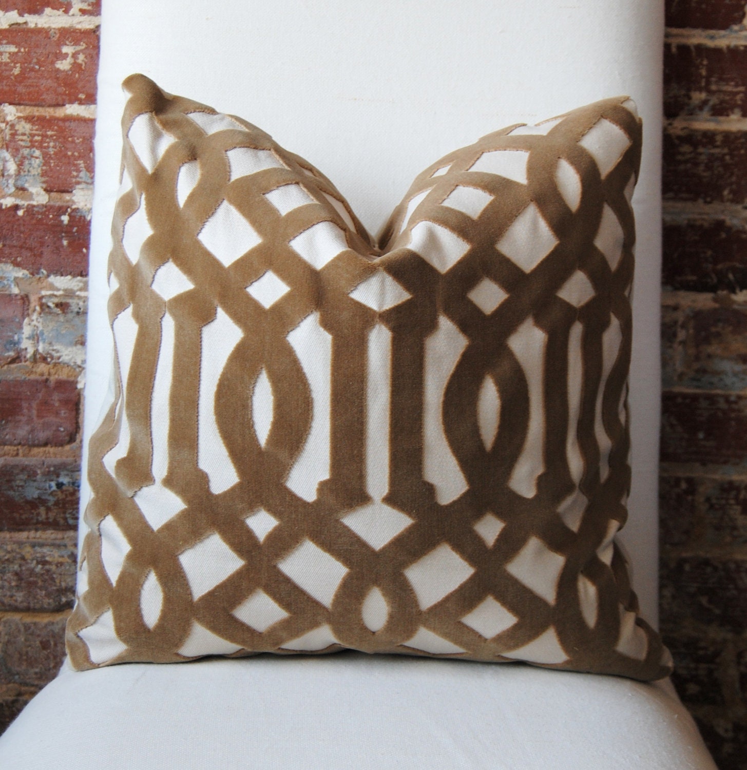 Imperial Trellis Velvet - Fawn - Pillow Cover - 18 in square - Designer Pillow - Decorative Pillow - Throw Pillow