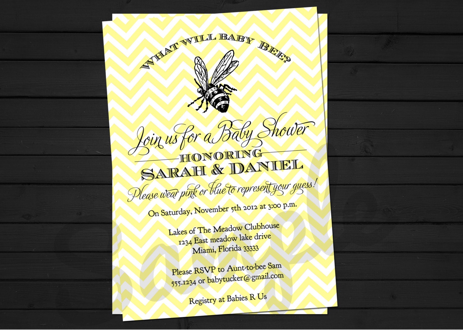 Vintage Bee Baby Shower or Gender Reveal Digital File Invitation YOU PRINT Il_170x135