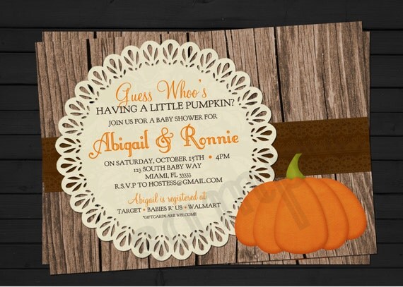 Rustic Fall Thanksgiving Baby Shower Little Pumpkin Invitation Digital File YOU-PRINT Il_570xn