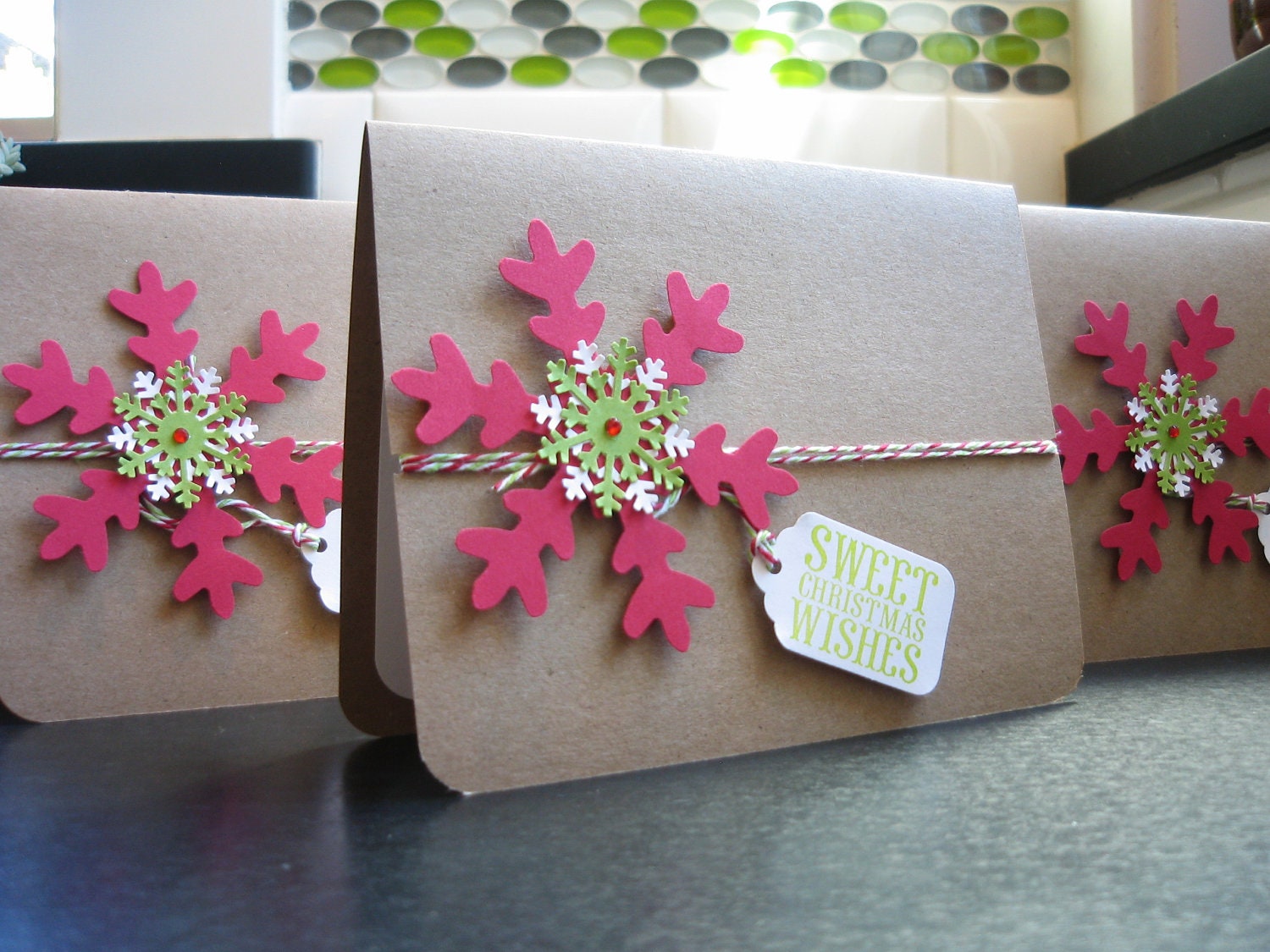 Handmade Snowflake Kraft Christmas Cards Set of 10
