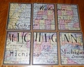 Michigan Map Greeting Cards, Stationery, Handmade, Set of 6