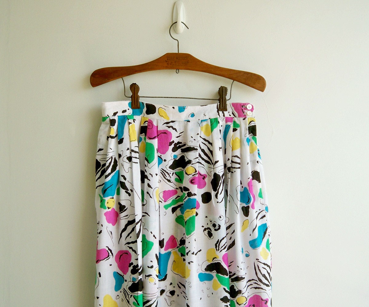 Vintage Colorful Abstract Brushing Printed Full Skirt LARGE