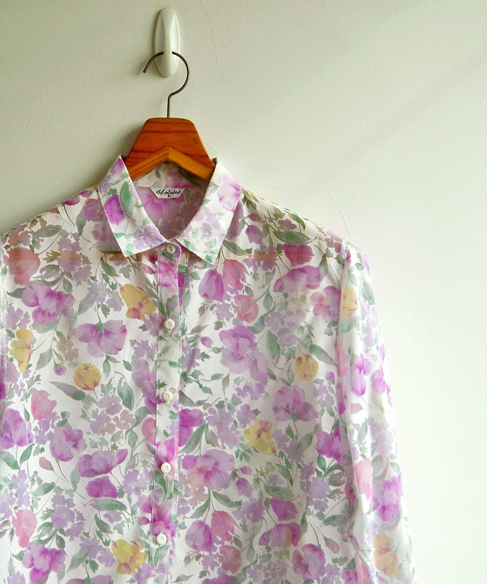 Vintage Sweet Flower Burnout Printed Sheer Fabric Top LARGE