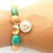 Blue Pyrite, Jasper Charm Bead Bracelet, Gold Quartz Swarovski Jewelry with D, Lapaix