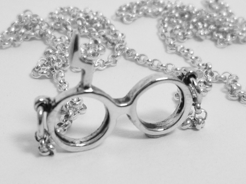 Harry Potter necklace. Lightning scar. Sterling silver adjustable glasses necklace.Geek jewelry. Silver chain necklace.Birthday gift.