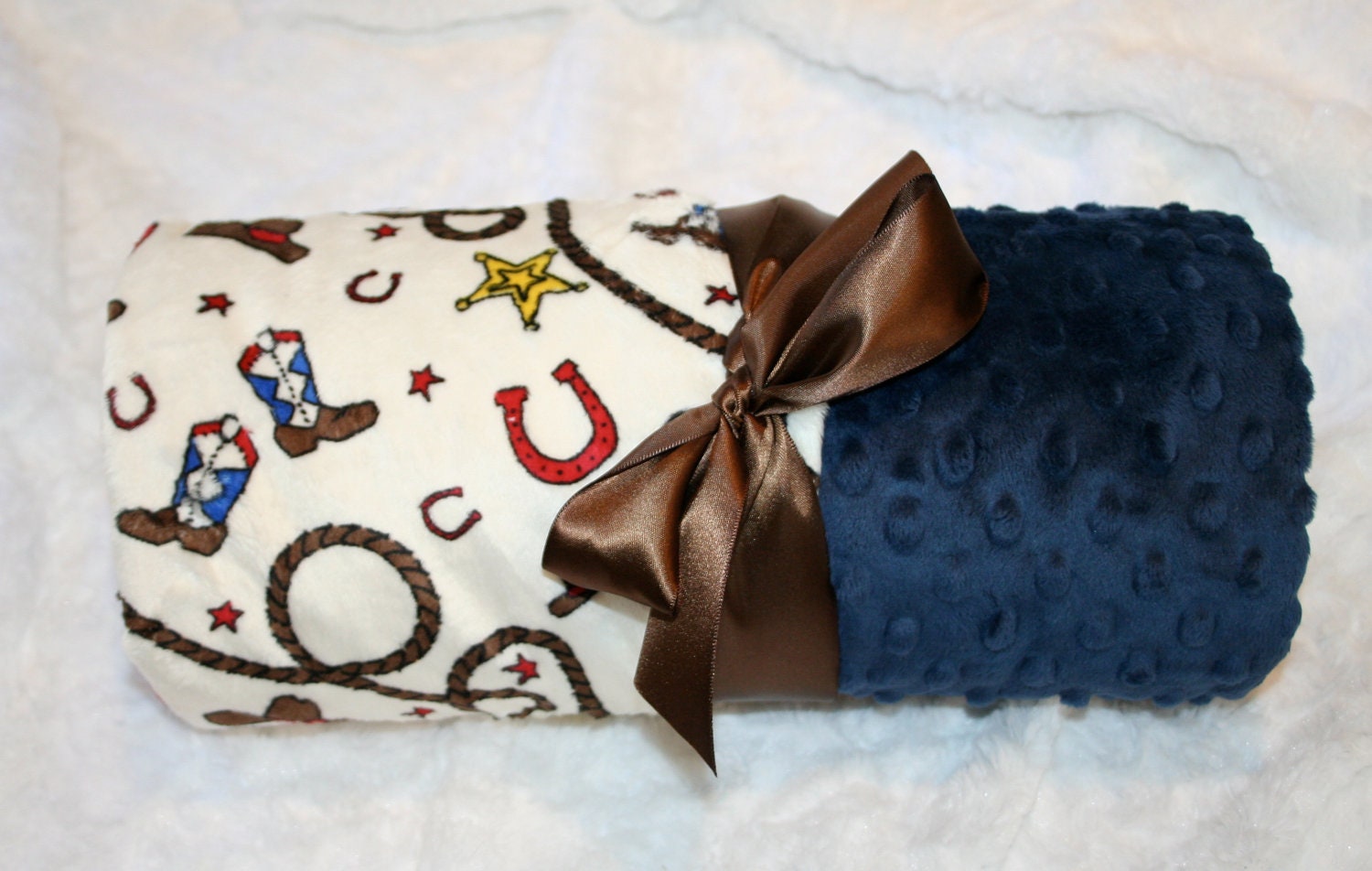 Monogrammed Minky Baby Blanket - Cowboy and Navy Blue Personalized - Custom Western