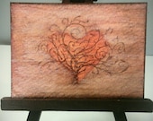 Tree Of Life and Loving - ACEO - Purple  Burgandy Wine Golden Brown Bronze  Metallic Watercolor - Painting Dark Heart