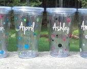 Bridesmaids Tumblers, 3 wedding party acrylic glasses with lid and straw, polka dot glasses, flower girl juice cups