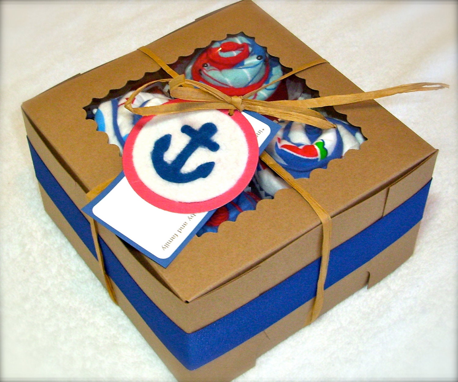 Burp Cloth Cupcake Set, Nautical Cape Cod, Baby Boy