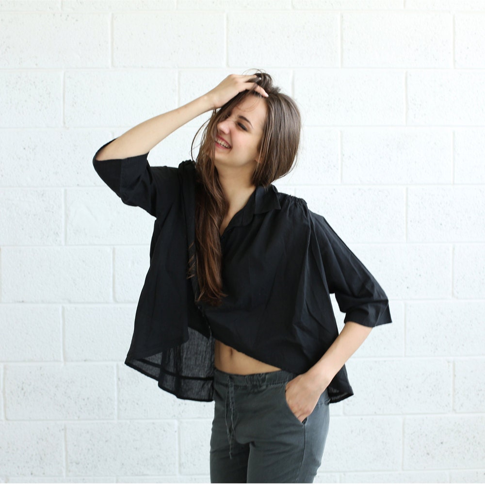 Sale 50% OFF--- Womens Button Down shirt - Black