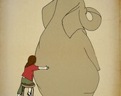 Kids wall art - Elephant and the girl - girls room decor - baby nursery room 12x16