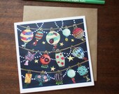 Greeting Card - celebration birthday wedding announcement Cut Paper Lanterns - by Paper Taxi