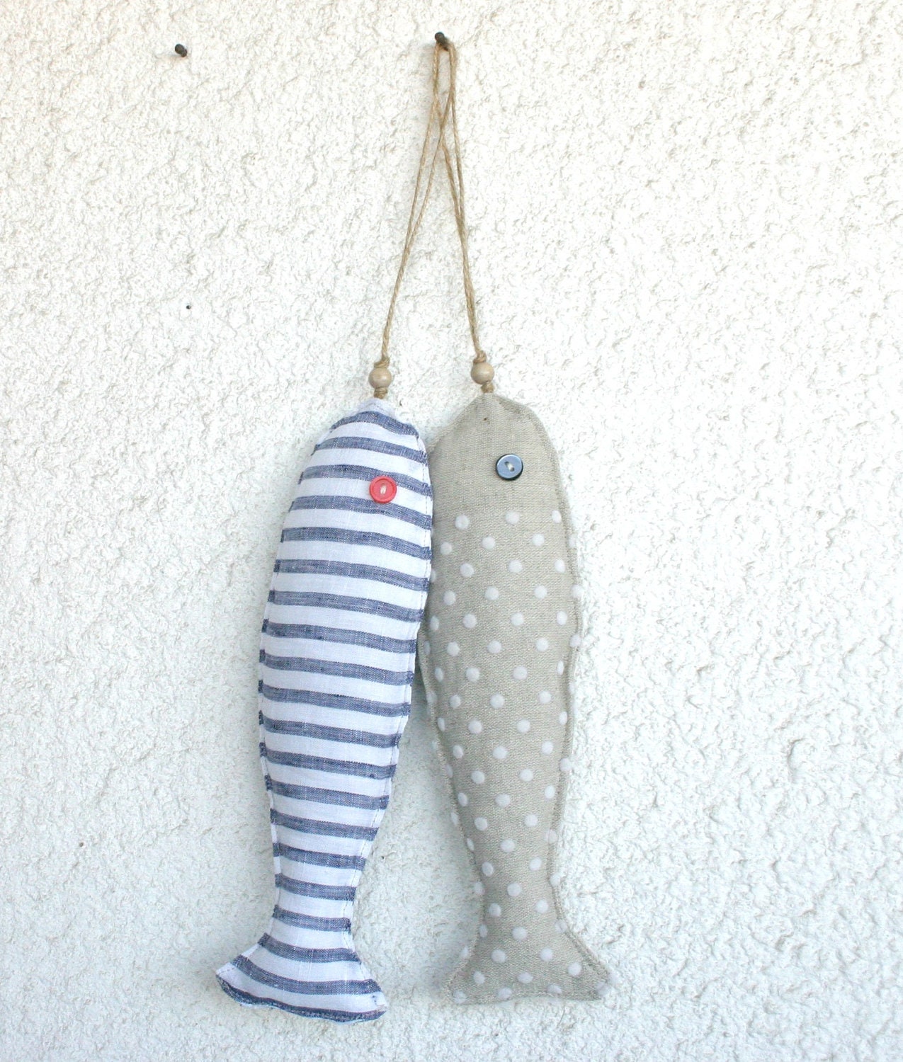 4 Fabric stuffed fish ornaments summer house décor nautical cute