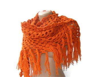 hand-crocheted shawl,women shawl, Orange, neckwarmer, scarf, cowl, gift shawl, for her