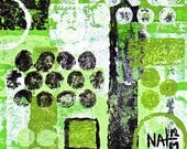 Think Green - Original, 4x4 Canvas Panel, Acrylic, Art, Painting, Modern Abstract Wall / Desk Art, Go Green