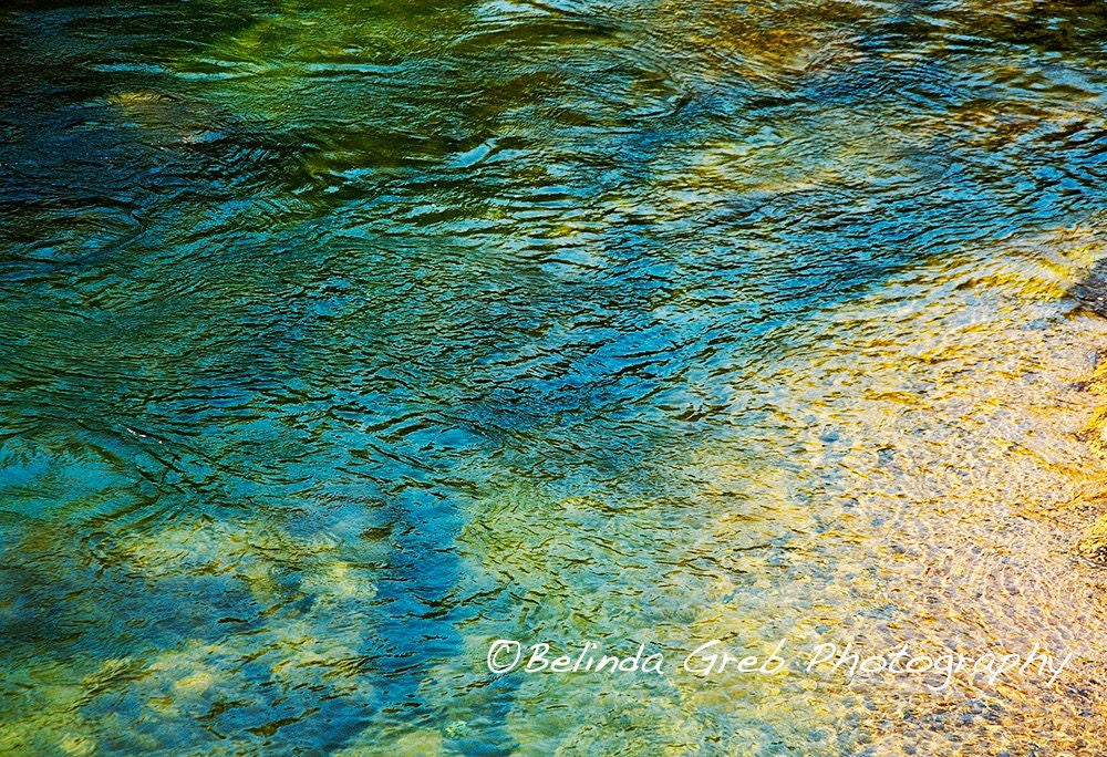 Blue Green River Water - Fine Art Photography Nature photography Wall Decor blue green gold tan - 13x19 unframed print - RadianceCardsPhotos