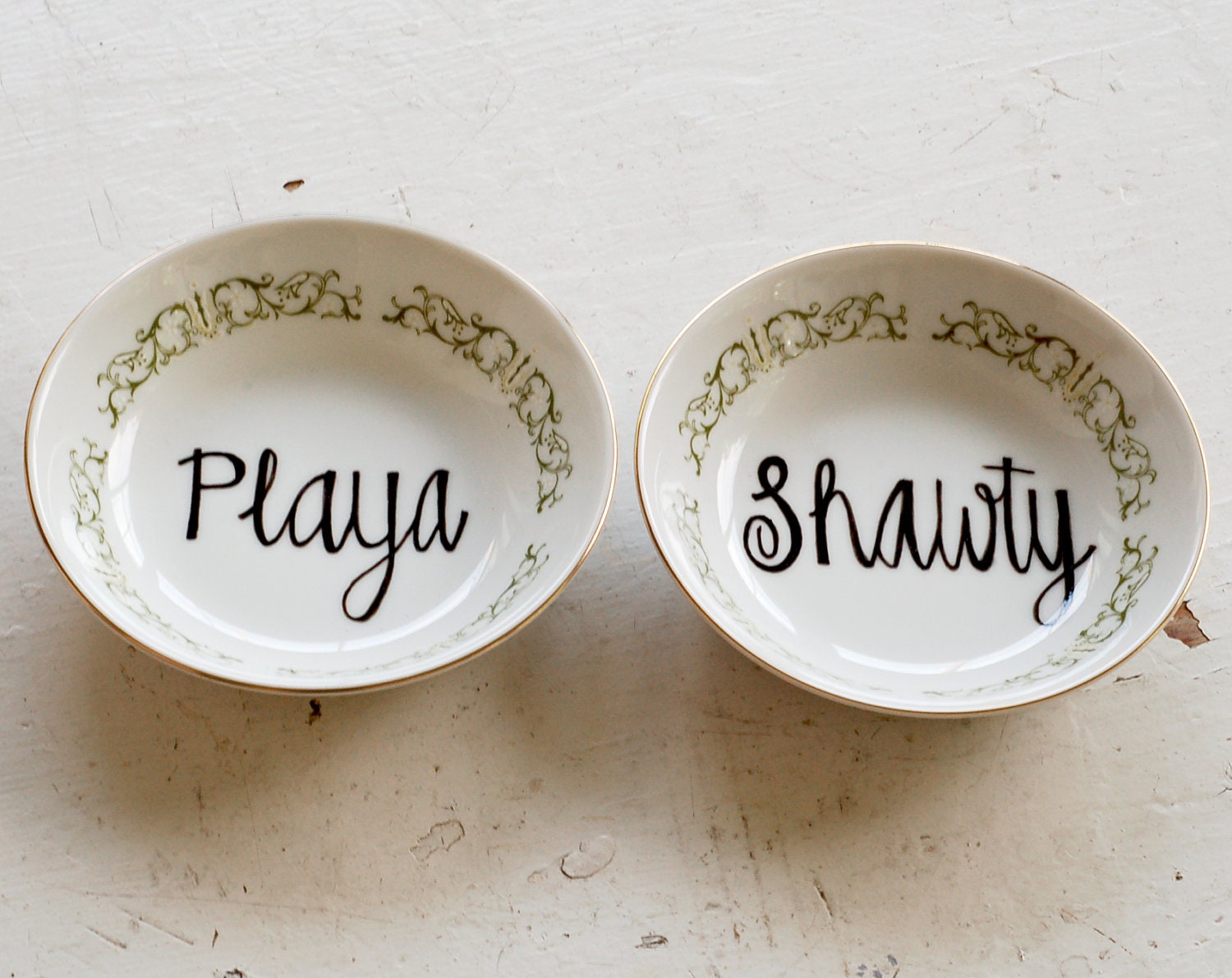 playa loves shawty - set of two (2) decorative bowls - upcycled pair