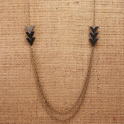 Warrior Run - Geometric Chevron Healing Hematite Arrow Necklace Antique Brass Chain