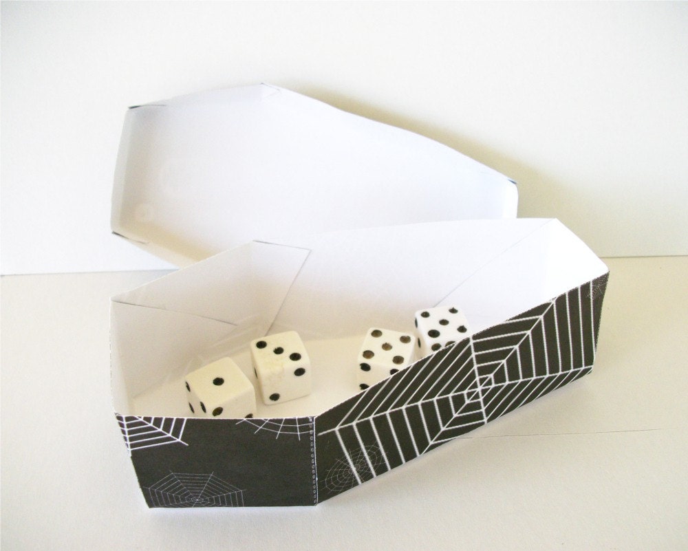 Large Coffin Box Printable Halloween Favor Spiderwebs RIP Goth Decoration Black and White Printable Gift Box Instant Download
