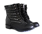 Black Studded Combat Boots- Black