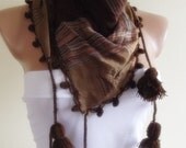 multicolor scarf with lace new design shawl neckwarmer cowl christmas gift for her brown cream