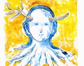 Hand-pulled monoprint- Head Case, Study 1- FREE SHIPPING