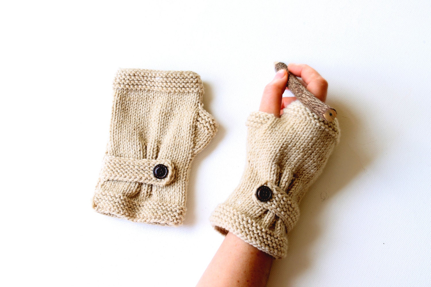 Autumn Finds/ Arm Warmer / Hand Knit Fingerless Gloves /Khaki Camel /Medium size fits most. / Autumn color/ Front Page