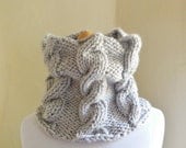 Outlander Knit Cowl - CHOOSE Your Color - Cabled Neckwarmer in Light Gray - Lit Knits
