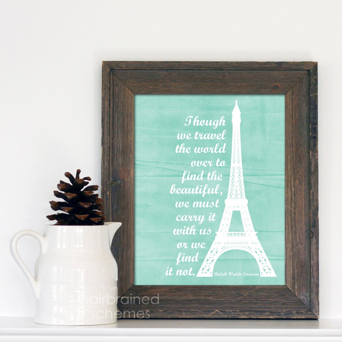 France Beautiful World - Travel Holiday Vacation Eiffel Tower Inspirational Poster Print - Distressed Pale Pastel Aqua Blue